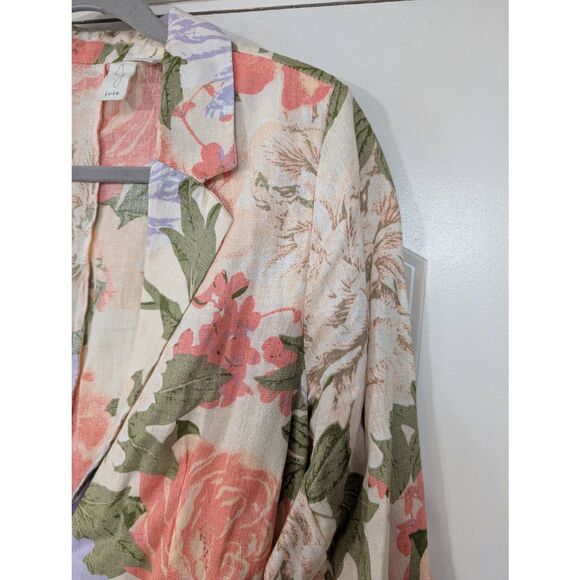 Joie Linen Floral Blazer women's medium‎ longline cream pink leafy coastal - Picture 2 of 6